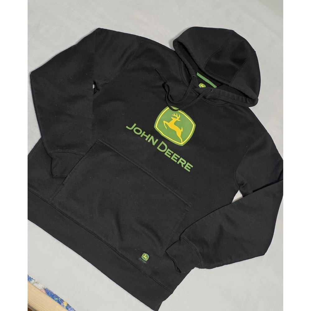 John Deere Mens Medium Core Graphic Logo Leaping Deer Black Hoodie Farmer Cowboy